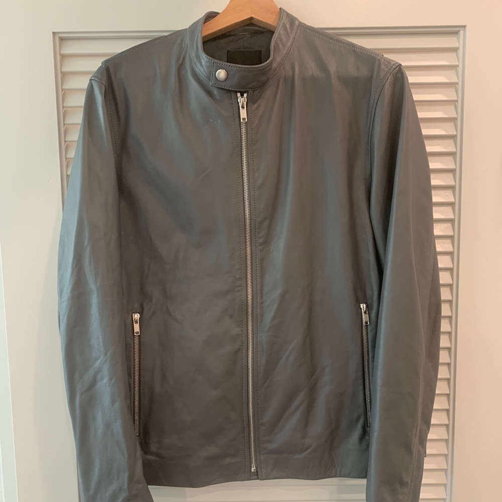 Theory leather grey jacket
